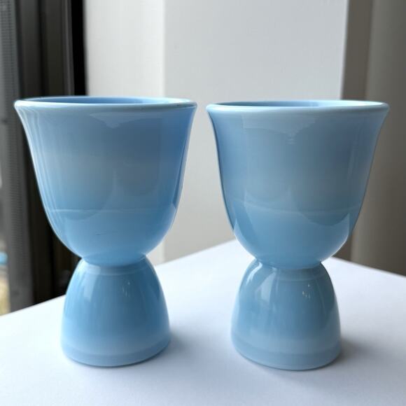 McKee Glass Chalaine Delphite Robin Egg Blue Double Egg Cups Set Of 2 - Picture 2 of 10